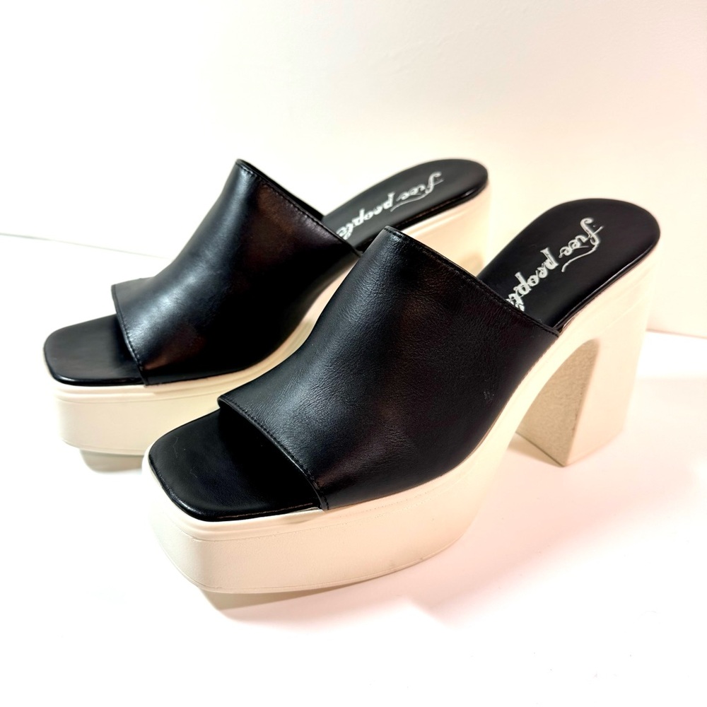 Free People Womens US 9.5 EU 40 Zoe Black Heeled Platform Sandals Shoes Mules